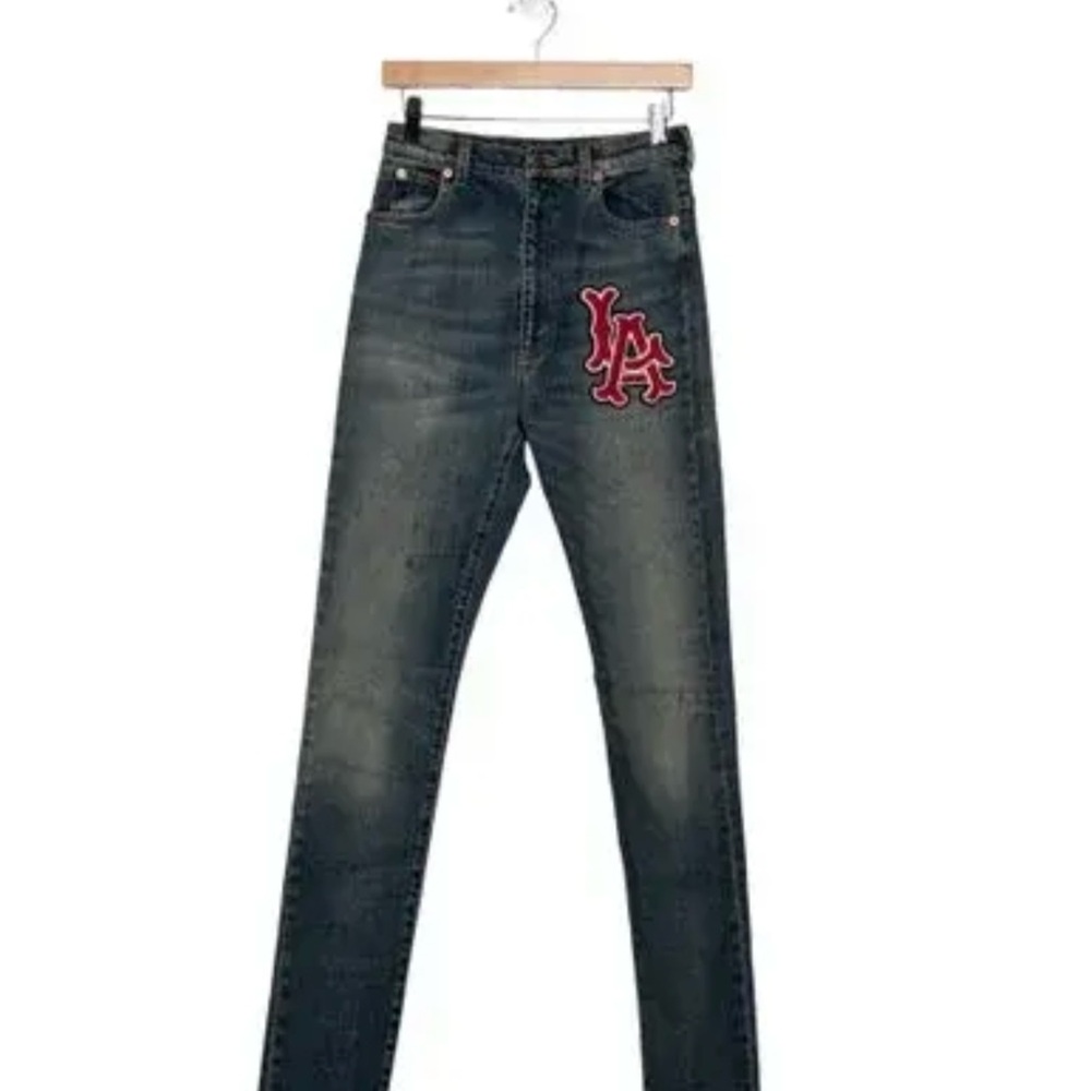 Gucci Women's Dark Blue Jeans with Red Logo